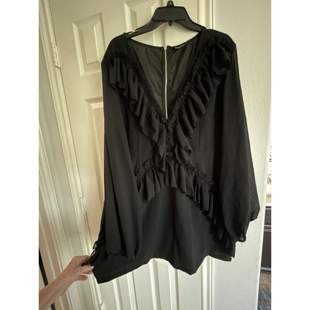 PrettyLittleThing Whimsigoth Black Ruffled Long Sleeve Back-zip Dress XL NWT